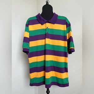 Mardi Gras Mens Striped Polo Shirt Size 2XL Louisiana Fat Tuesday New Orleans
